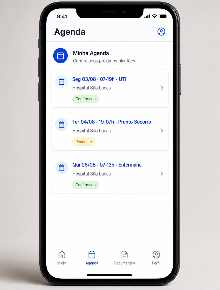 Tela Minha Agenda com próximos plantões